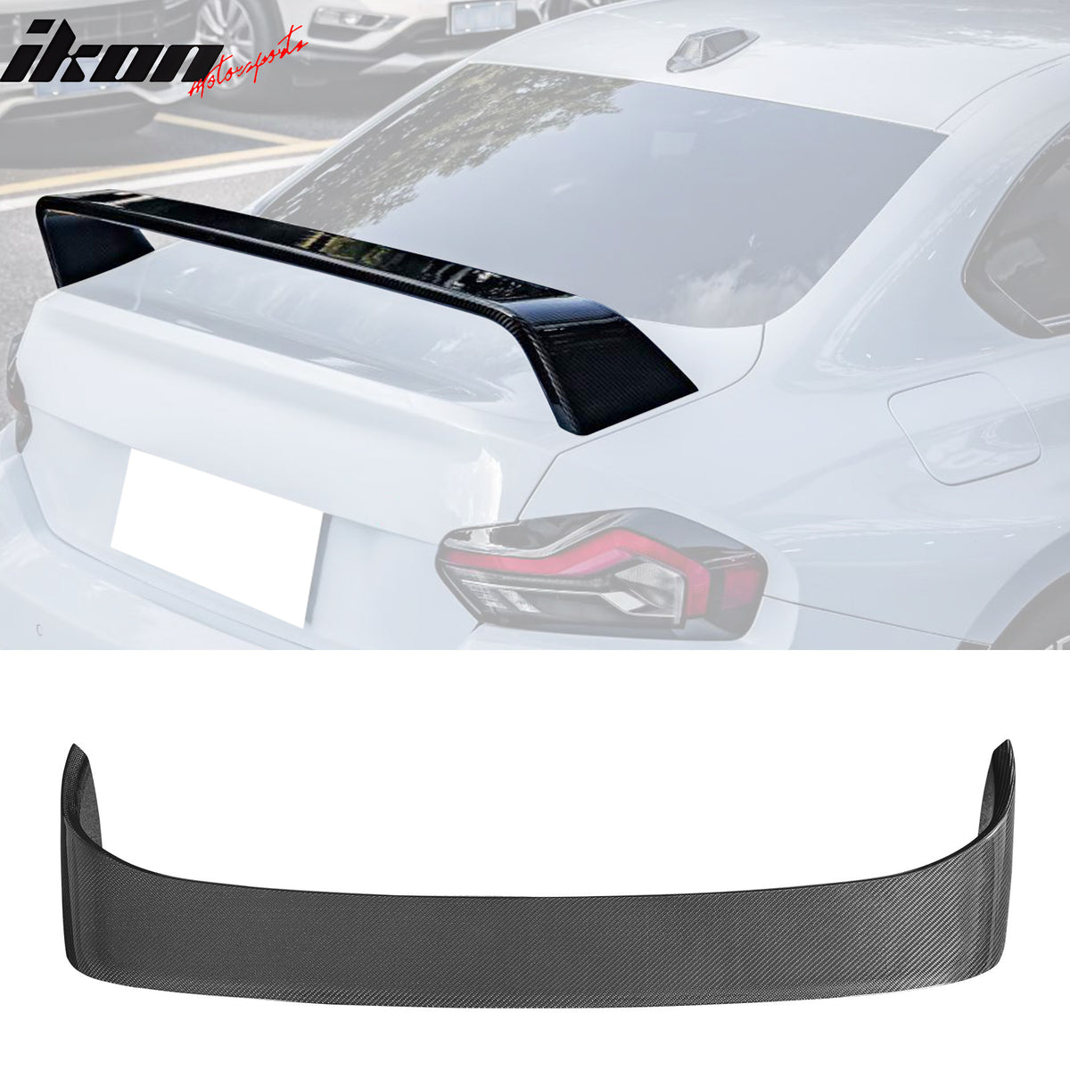 IKON MOTORSPORTS, Trunk Spoiler Compatible with 2022-2024 BMW G87 M2/G42 2-Series 2-Door Coupe, M Performance Style Black Rear Trunk Lid Spoiler Wing Lip