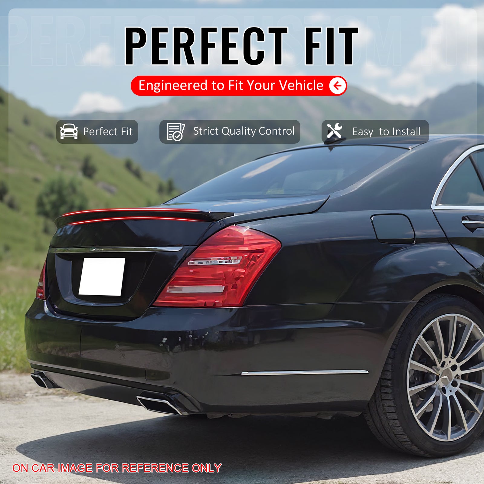 IKON MOTORSPORTS, Trunk Spoiler Compatible with 2007-2013 Mercedes-Benz W221 S-Class S350 S400 S500 S550 S600 S63 AMG S65 AMG S450, Matte Black AMG Style ABS Plastic Rear Trunk Lid Spoiler Wing Lip