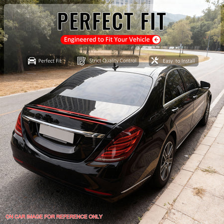 IKON MOTORSPORTS, Trunk Spoiler Compatible with 2014-2020 Mercedes-Benz W222 S-Class Sedan 4-Door, Carbon Fiber Print AMG Style ABS Plastic Rear Trunk Lid Spoiler Wing Lip