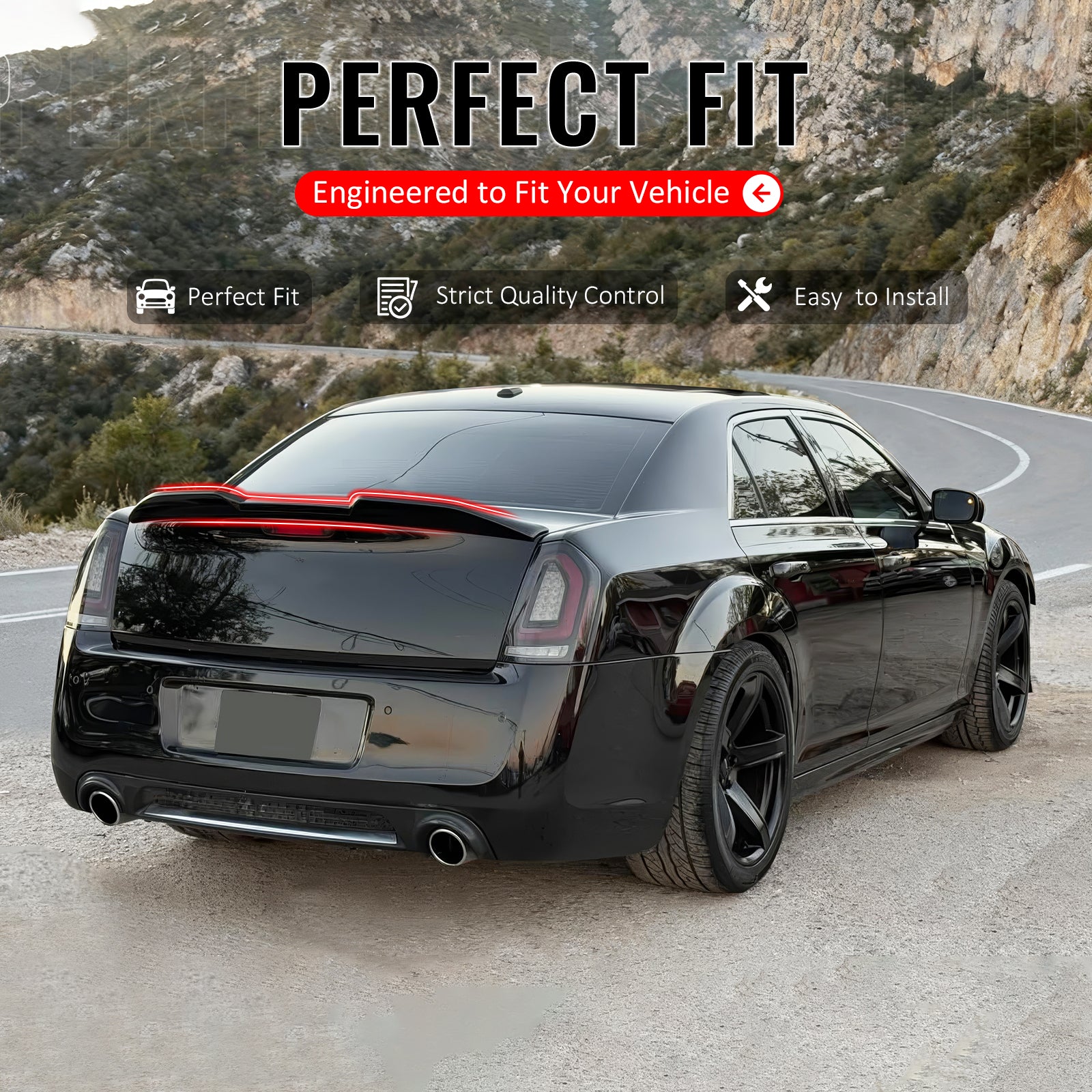 IKON MOTORSPORTS, Trunk Spoiler Compatible with 2011-2023 Chrysler 300 All Models, M Style Carbon Fiber Print ABS Blow Molding Add-on Rear Trunk Lid Spoiler Wing Lip 1Piece