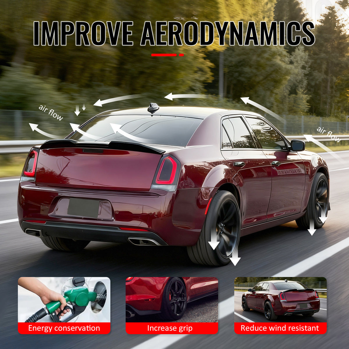 Fits 11-23 Chrysler 300 Sedan Trunk Spoiler Gloss Black M Style Rear Wing ABS