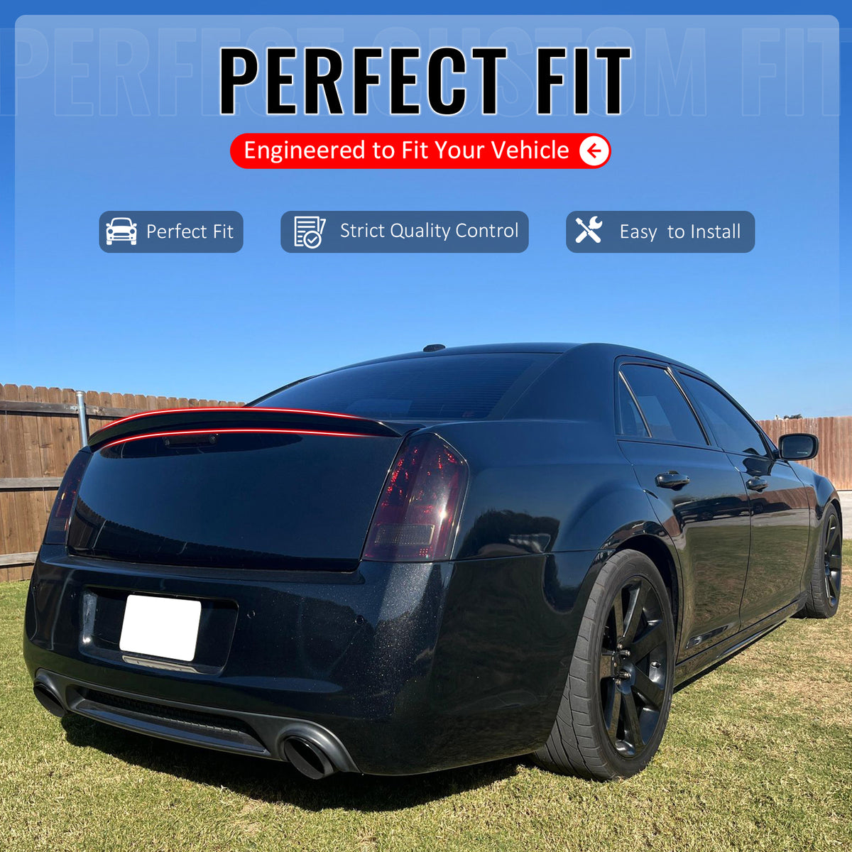 IKON MOTORSPORTS, Trunk Spoiler Compatible with 2011-2023 Chrysler 300/300C, Gloss Black ABS Plastic Rear Trunk Lid Spoiler Wing Lip