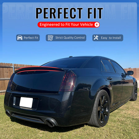 IKON MOTORSPORTS, Trunk Spoiler Compatible with 2011-2023 Chrysler 300/300C, Gloss Black ABS Plastic Rear Trunk Lid Spoiler Wing Lip