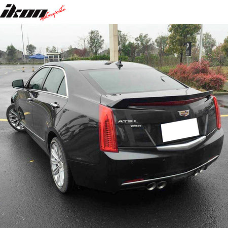 IKON MOTORSPORTS, Trunk Spoiler Compatible With 2016-2019 Cadillac ATS-V, V Style Unpainted Black ABS Plastic Rear Deck Wing
