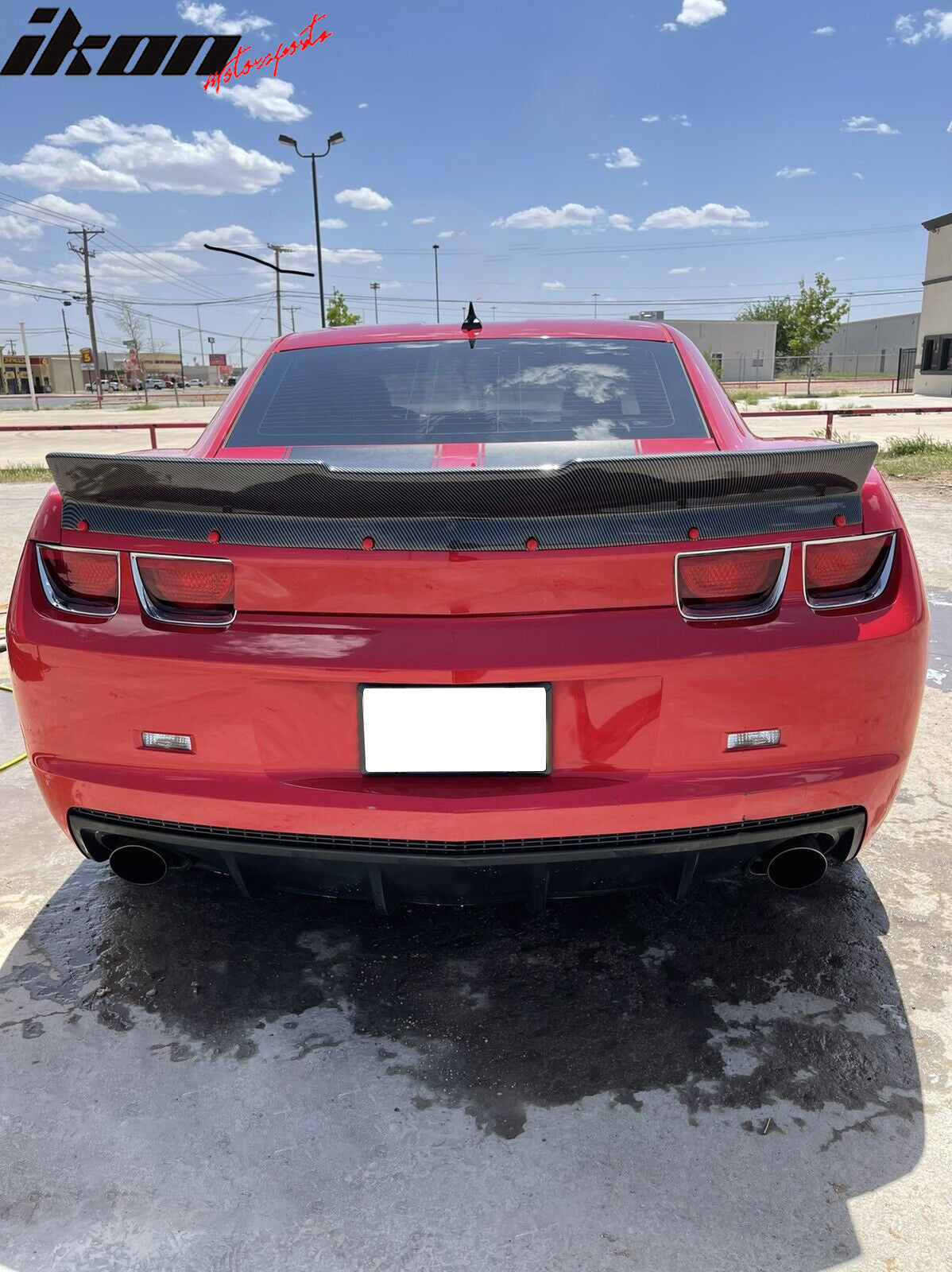 IKON MOTORSPORTS Trunk Spoiler Wing Compatible With 2010-2013 Chevrolet Camaro, Ikon Style Carbon Fiber Print PP Added On Rear Trunk Spoiler Lip Wing