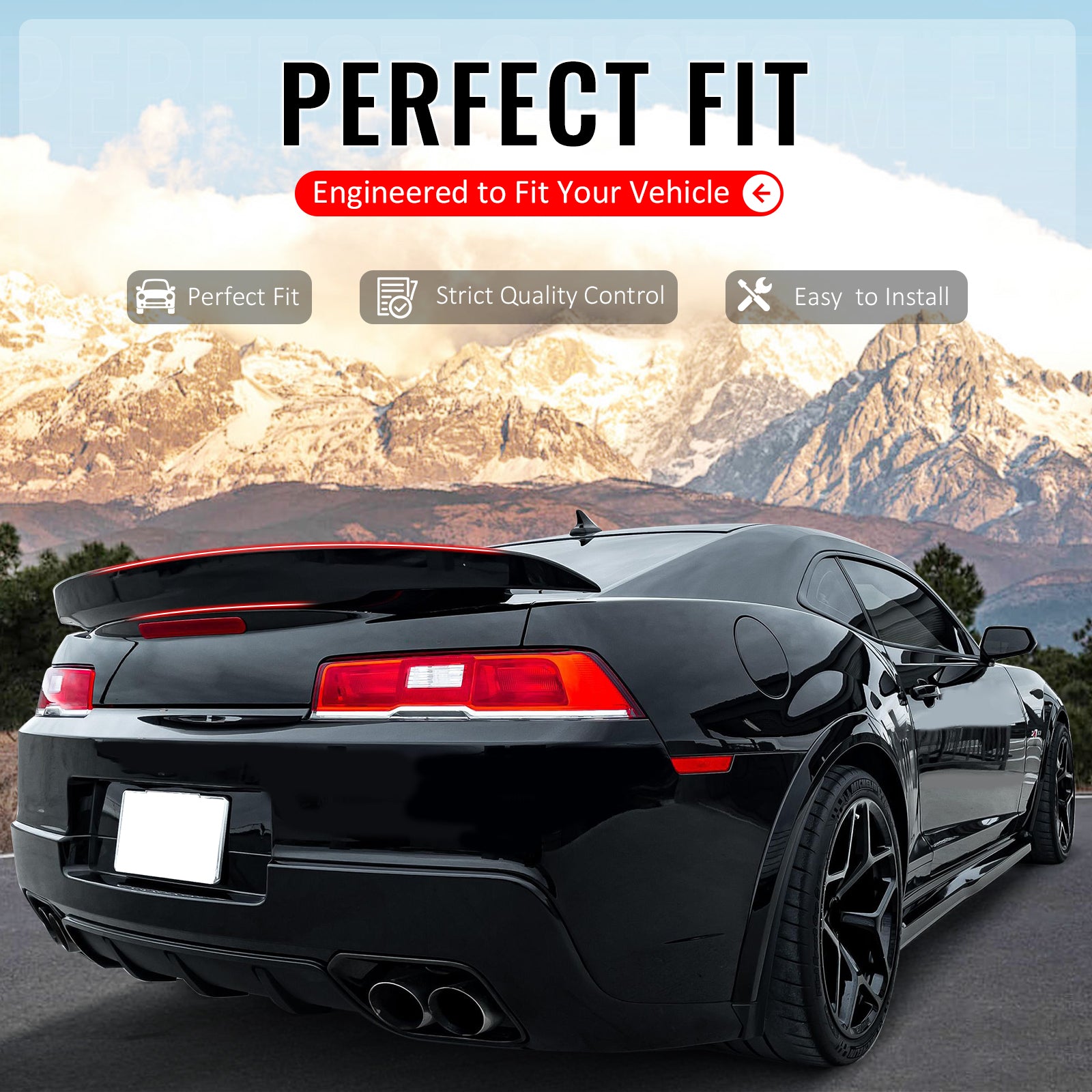IKON MOTORSPORTS, Trunk Spoiler Compatible with 2014-2015 Chevrolet Camaro Z28 Coupe Only, OE Style Gloss Black ABS Plastic High Kick Duckbill Rear Trunk Lid Spoiler Wing Lip 1PC