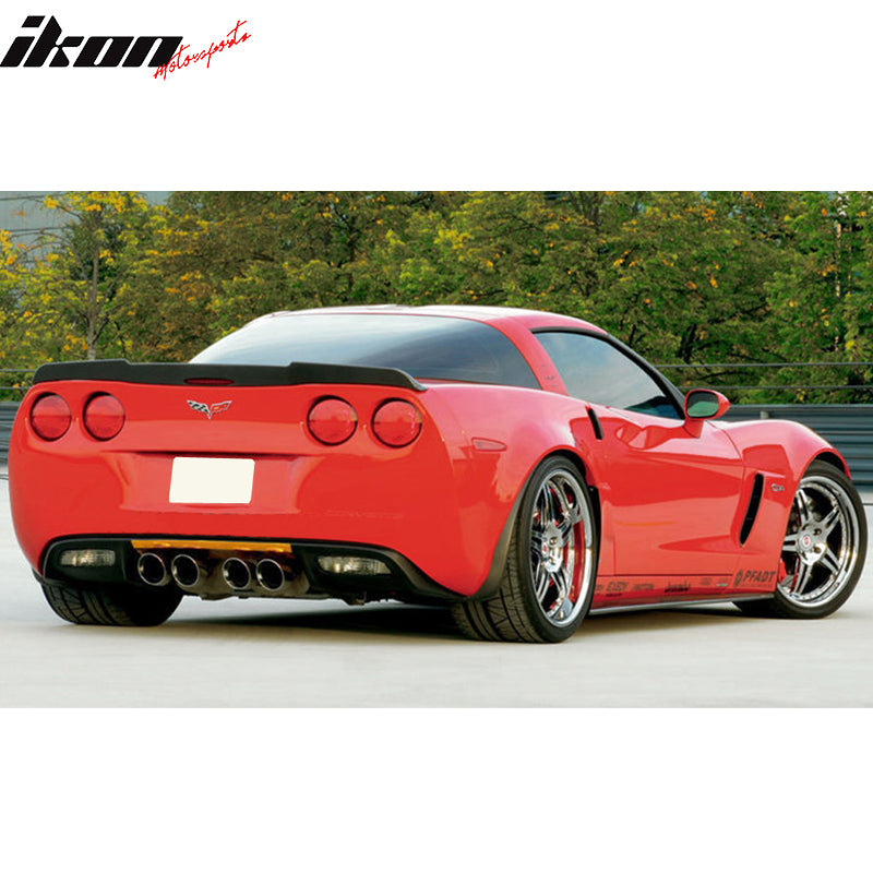 IKON MOTORSPORTS, Trunk Spoiler Compatible With 2005-2013 Chevy Corvette, H Style Carbon Fiber CF Rear Spoiler Boot Deck Lid Roof Wing, 2006 2007 2008 2009 2010 2011 2012