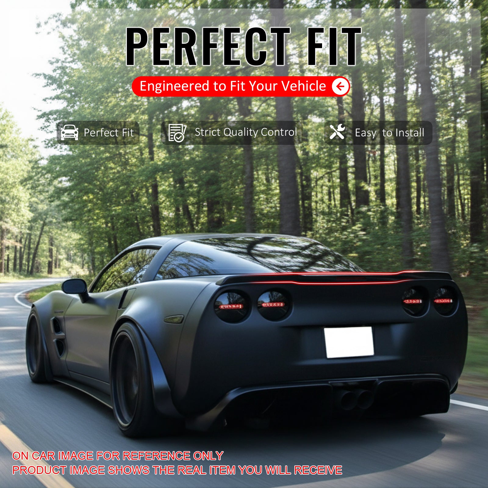 IKON MOTORSPORTS, Trunk Spoiler compatible with 2005-2013 Chevy Corvette, OE Factory Style Painted #WA8555 Black ABS Boot Lip Rear Spoiler Wing Add On Deck Lid, 2006 2007 2008