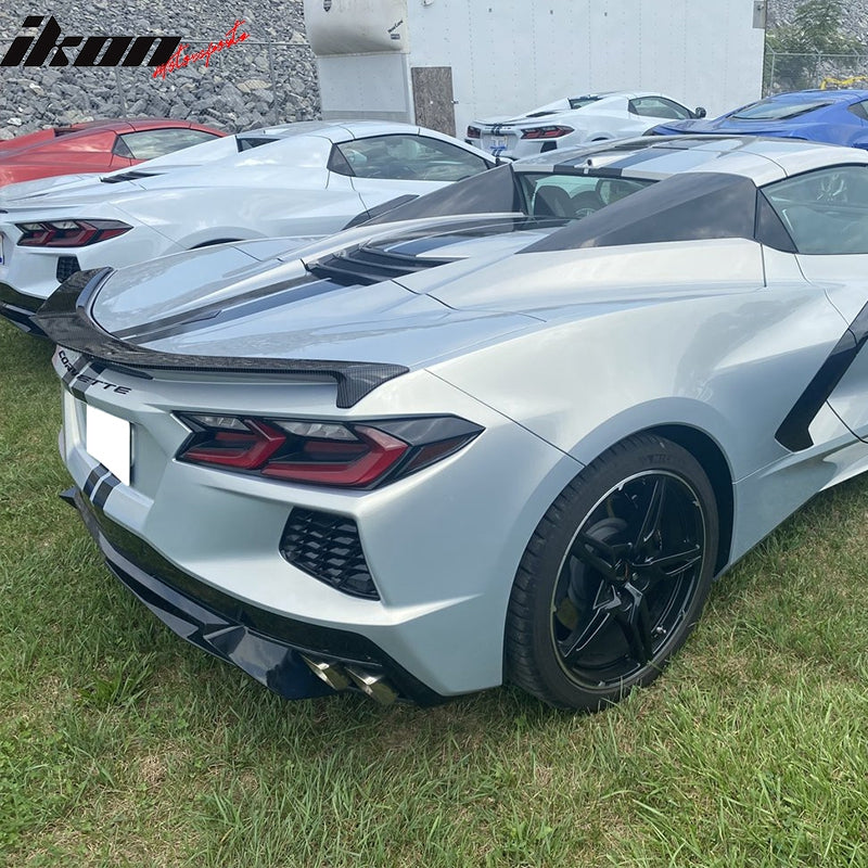 IKON MOTORSPORTS, Trunk Spoiler Compatible With 2020-2022 Chevy Corvette C8 Stingray, 2022 New Z51 Low Profile Style ABS Car Exterior Rear Spoiler Wing Tail Lid, 2021