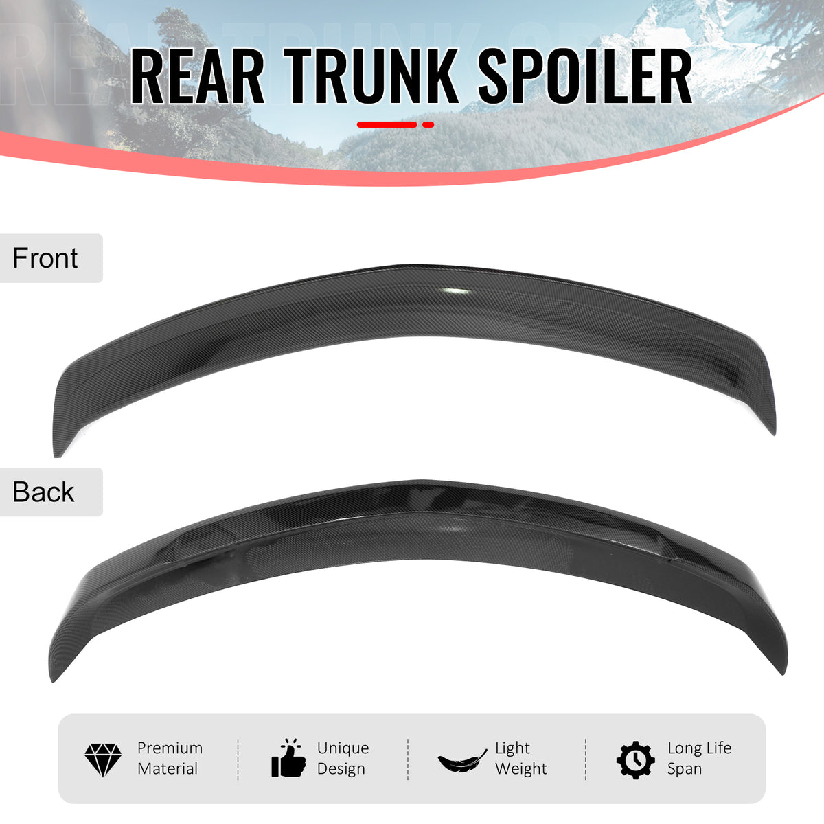 Fits 20-26 Cadillac CT5 V Blackwing Carbon Fiber Print Trunk Spoiler Wing ABS