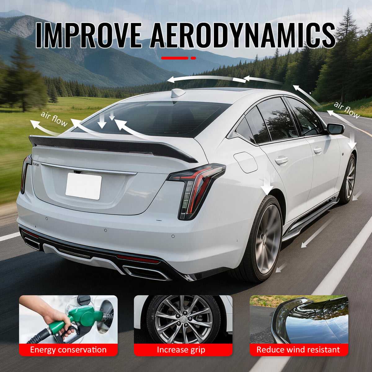 Fits 20-26 Cadillac CT5 V Blackwing Carbon Fiber Print Trunk Spoiler Wing ABS