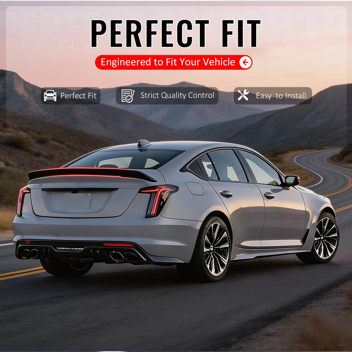 IKON MOTORSPORTS, Trunk Spoiler Compatible with 2020-2026 Cadillac CT5 All Models, V Blackwing Style Gloss Black ABS Plastic Rear Trunk Lid Spoiler Wing Lip 1PC