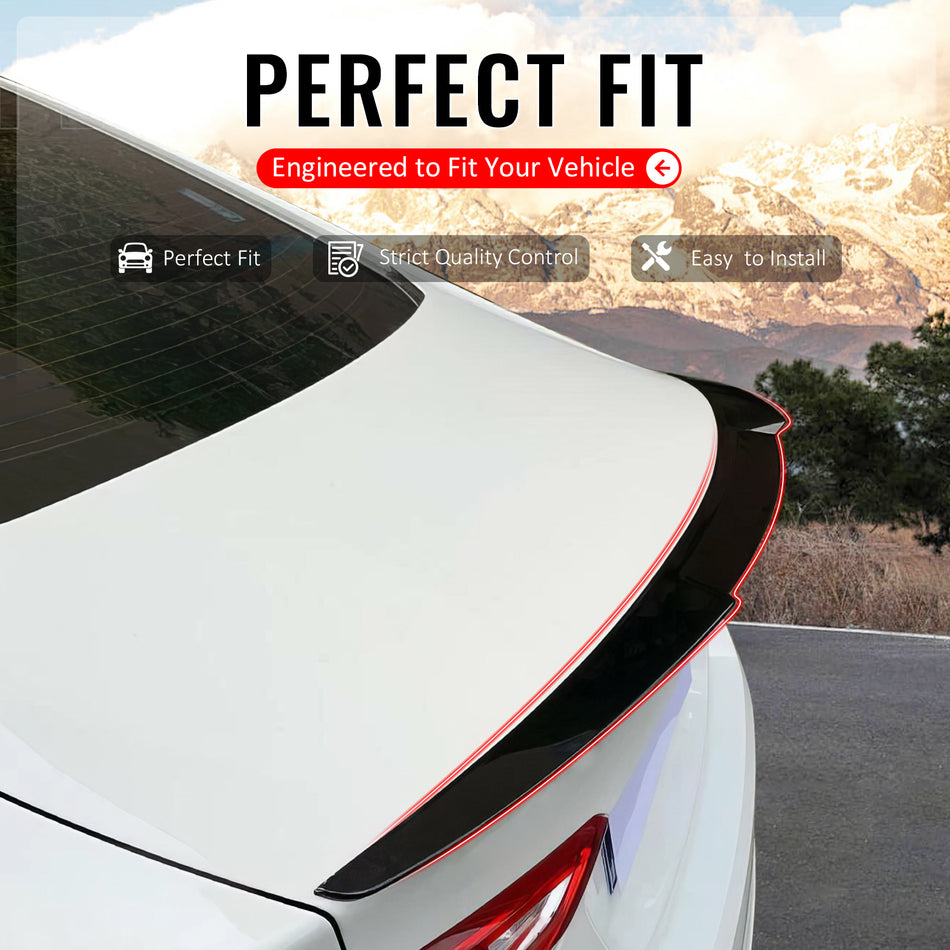 IKON MOTORSPORTS, Trunk Spoiler Compatible with 2016-2025 Chevrolet Malibu, M4 Style Gloss Black ABS Rear Trunk Lid Spoiler Wing Lip