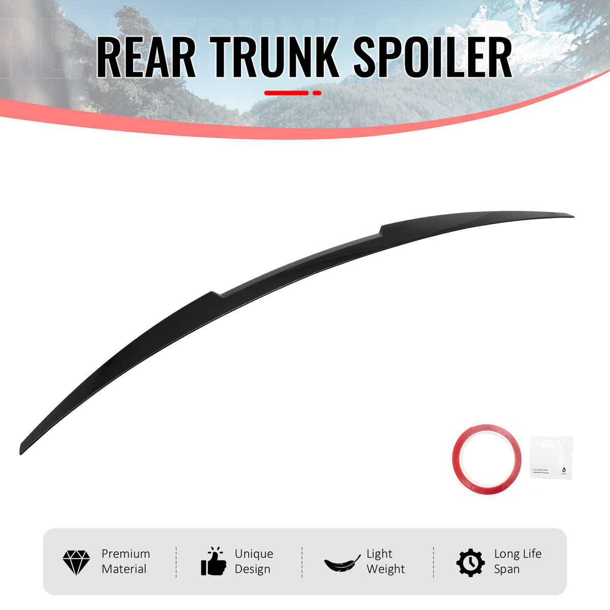Fits 16-25 Chevrolet Malibu M4 Style Rear Trunk Spoiler Wing Lip Gloss Black ABS