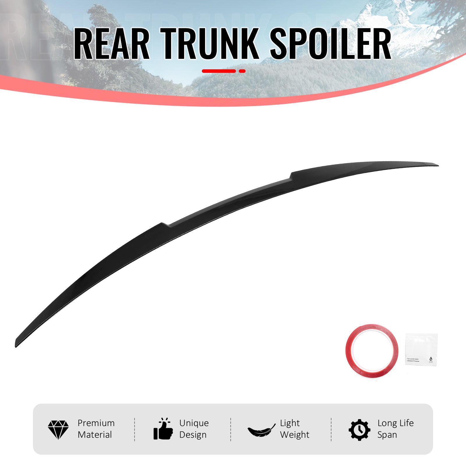 Fits 16-25 Chevrolet Malibu M4 Style Rear Trunk Spoiler Wing Lip Gloss Black ABS