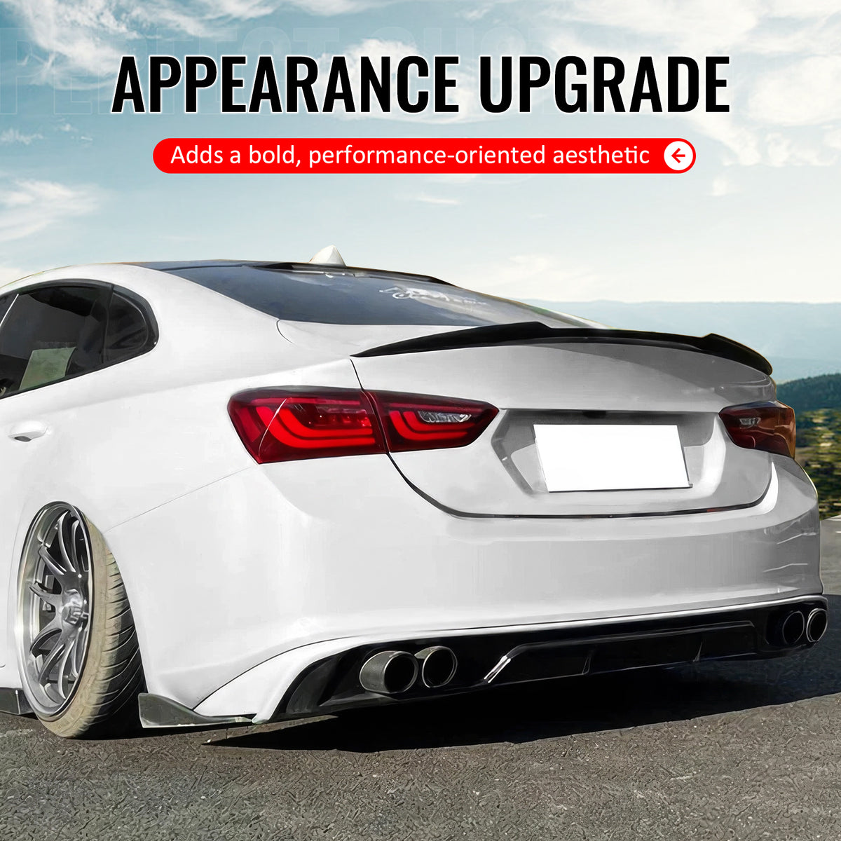 Fits 16-25 Chevrolet Malibu M4 Style Rear Trunk Spoiler Wing Lip Gloss Black ABS