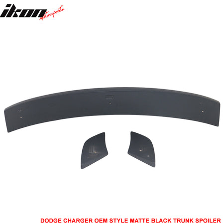 Fits 15-23 Charger OE Factory Style 3PC Painted Trunk Spoiler Matte Black ABS