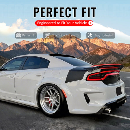 IKON MOTORSPORTS, Trunk Spoiler Compatible with 2015-2023 Dodge Charger All Models, Redeye Style Gloss Black ABS Plastic High Kick Duckbill Rear Trunk Lid Spoiler Wing Lip 1PC