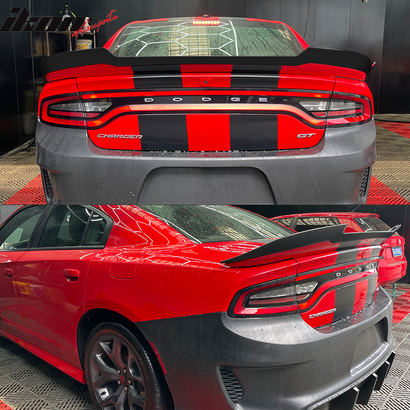 IKON MOTORSPORTS, Trunk Spoiler Compatible With 2015-2023 Dodge Charger, Painted ABS Plastic SRT Style Add-On Rear Spoiler Wing, 2016 2017 2018 2019 2020 2021
