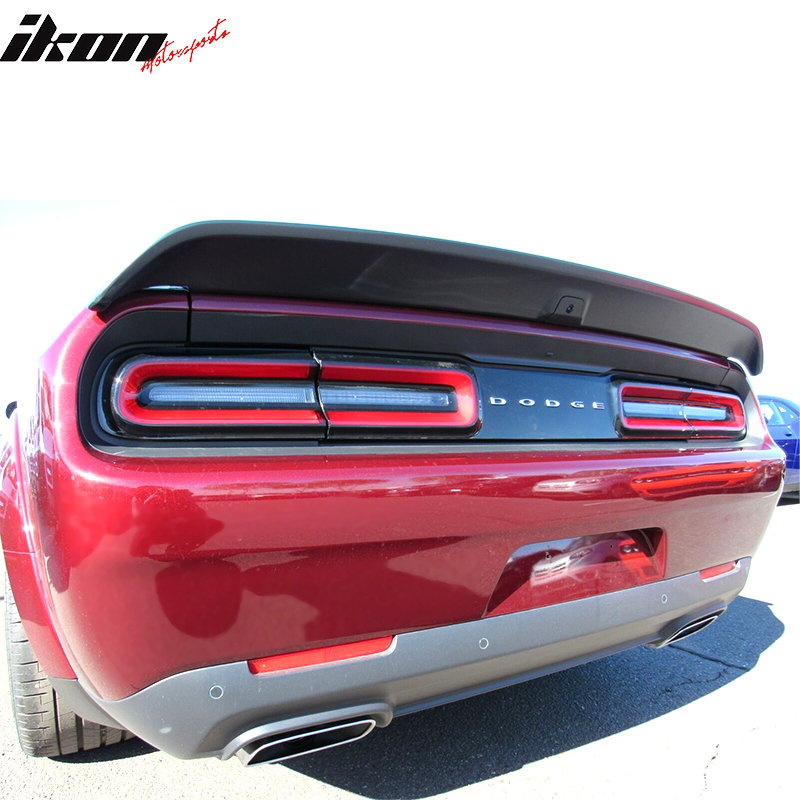 IKON MOTORSPORTS, Trunk Spoiler With Camera Cover Compatible With 2015-2023 Dodge Challenger, Painted Rear Tail Boot Deck Lid Wing ABS Plastic, 2016 2017 2018 2019
