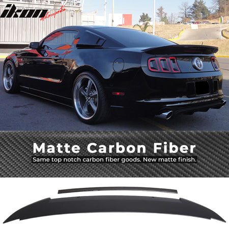 IKON MOTORSPORTS, Trunk Spoiler Compatible With 2010-2014 Ford Mustang V6 Gt Gt500 , Matte Carbon Fiber Rear Spoiler Wing, 2011 2012 2013