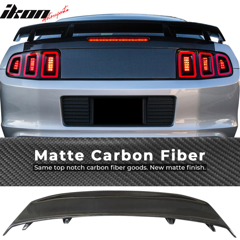 IKON MOTORSPORTS, Trunk Spoiler Compatible With 2010-2014 Ford Mustang , Matte Carbon Fiber LS Style Rear Spoiler Wing, 2011 2012 2013