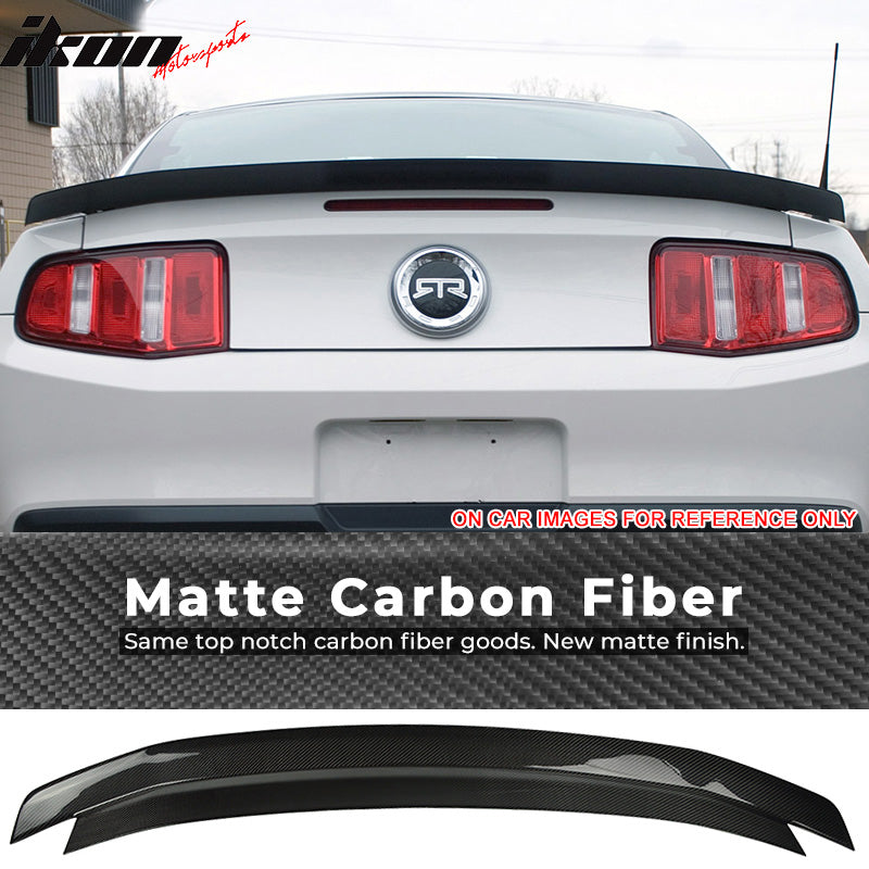 IKON MOTORSPORTS, Trunk Spoiler Compatible With 2010-2014 Ford Mustang , Matte Carbon Fiber Rear Spoiler Wing, 2011 2012 2013