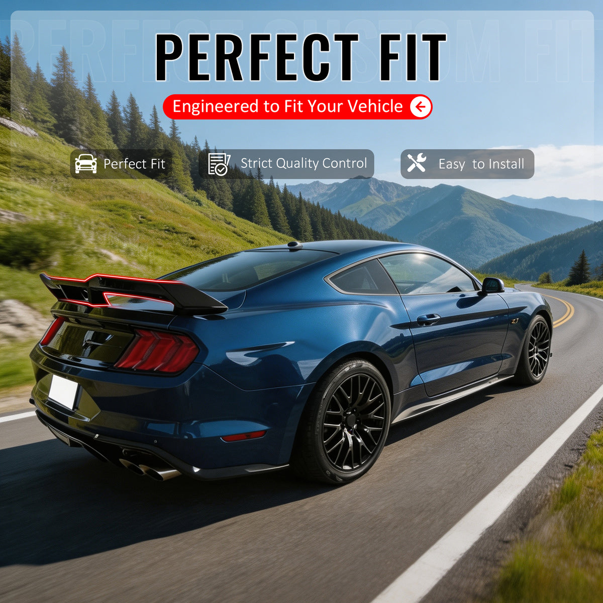 Fits 2015-2023 Ford Mustang Gloss Black DarkHorse Trunk Spoiler Wicker Bill