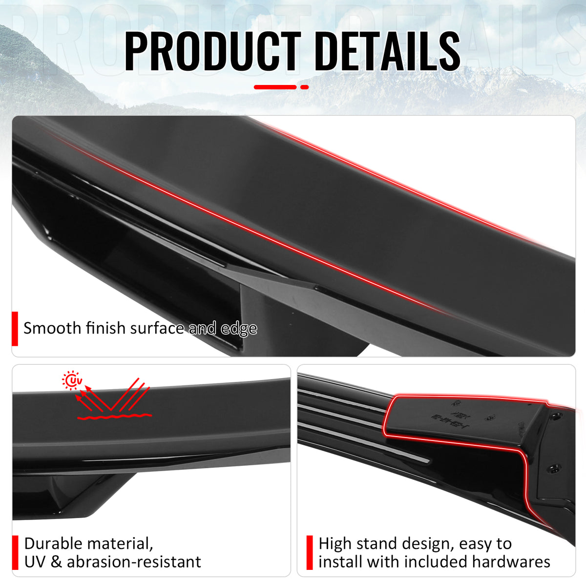 Fits 15-23 Mustang DarkHorse Trunk Spoiler Wickerbill Gloss Black Rear Wing ABS