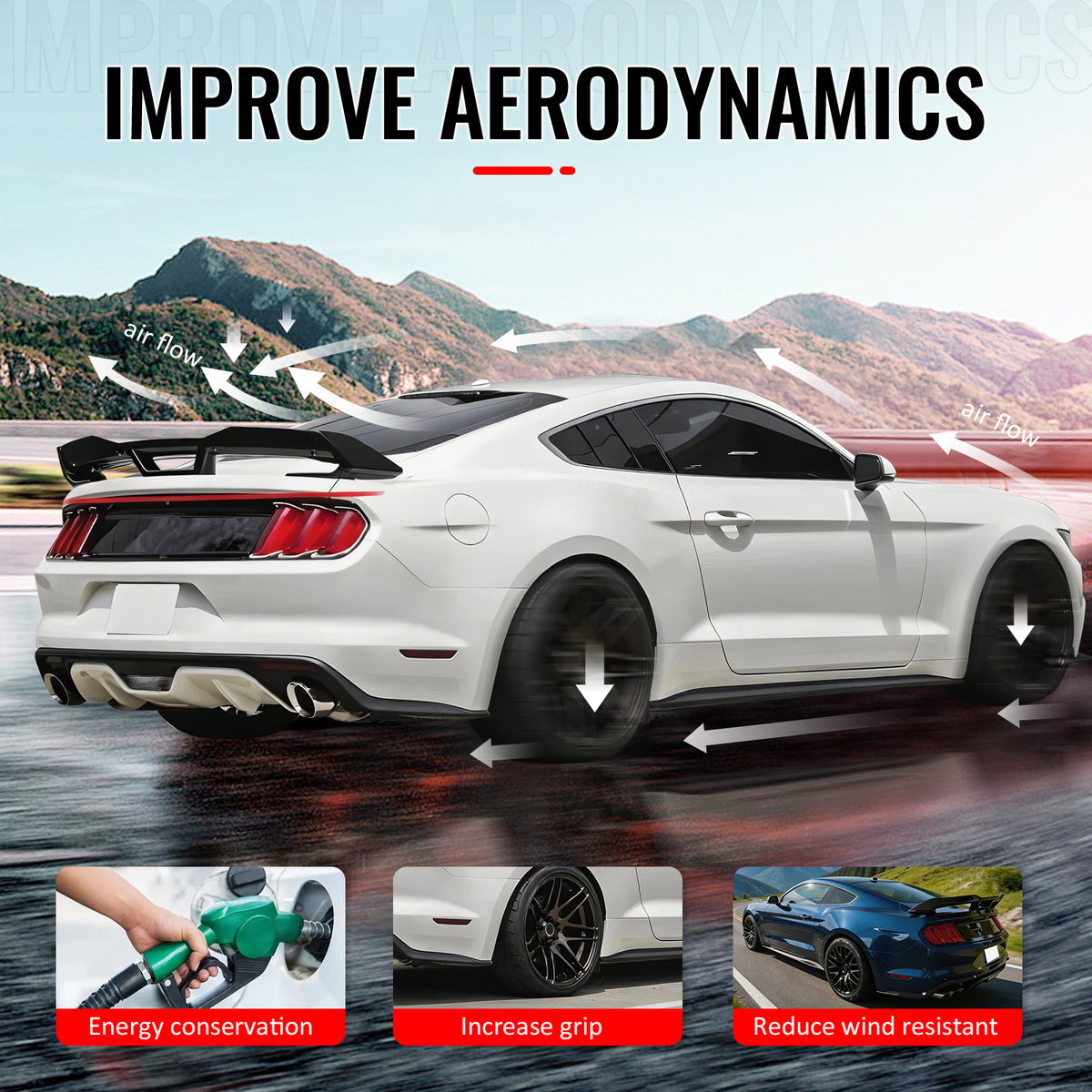 Fits 15-23 Mustang DarkHorse Trunk Spoiler Wickerbill Gloss Black Rear Wing ABS