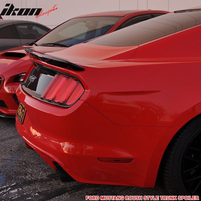 IKON MOTORSPORTS, Rear Trunk Spoiler Compatible With 2015-2023 Ford Mustang Coupe, Trunk Spoiler Wing Lip Roush Style CF - Real Carbon Fiber, 2016 2017 2018 2019 2020