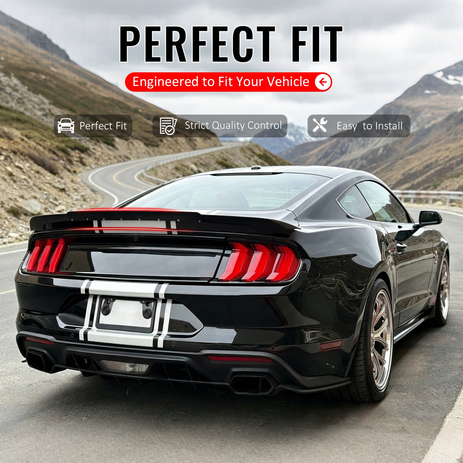 IKON MOTORSPORTS, Trunk Spoiler Compatible with 2015-2023 Ford Mustang, Shelby Super Snake Style Gloss Black ABS + Iron Add-on Duckbill Rear Trunk Lid Spoiler Wing Lip 1Piece