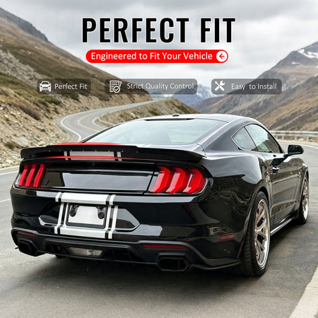 IKON MOTORSPORTS, Trunk Spoiler Compatible with 2015-2023 Ford Mustang, Shelby Super Snake Style Gloss Black ABS + Iron Add-on Duckbill Rear Trunk Lid Spoiler Wing Lip 1Piece
