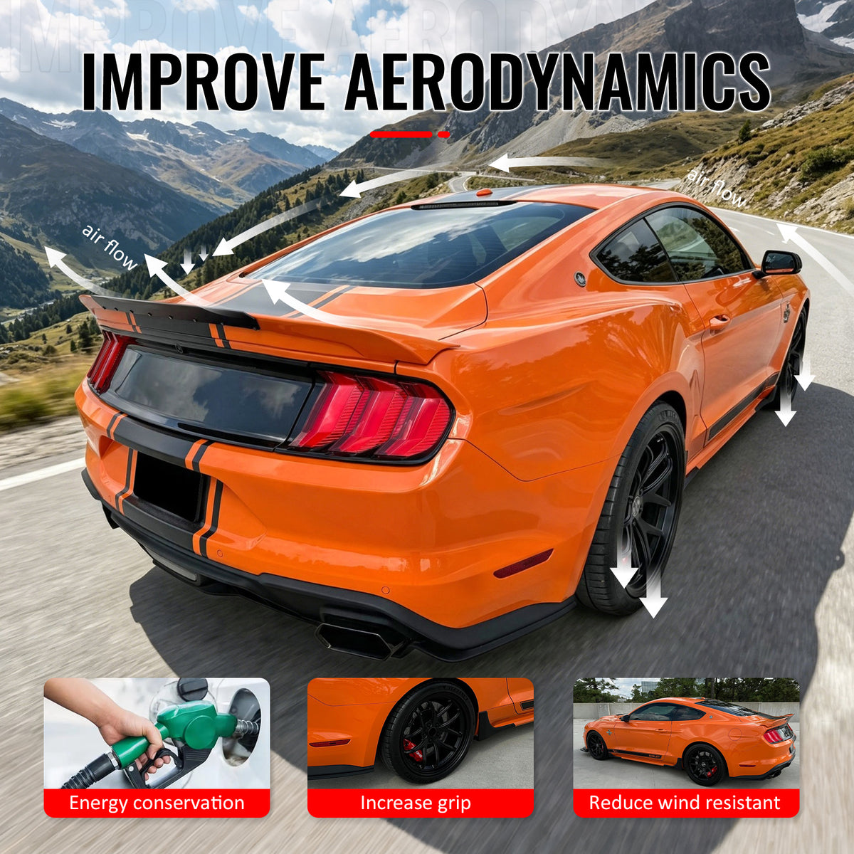 Fits 15-23 Mustang Shelby Super Snake Trunk Spoiler Gloss Black Rear Wing ABS