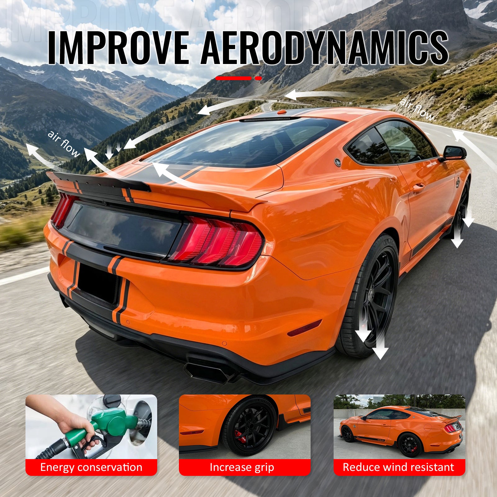 Fits 15-23 Mustang Shelby Super Snake Trunk Spoiler Gloss Black Rear Wing ABS