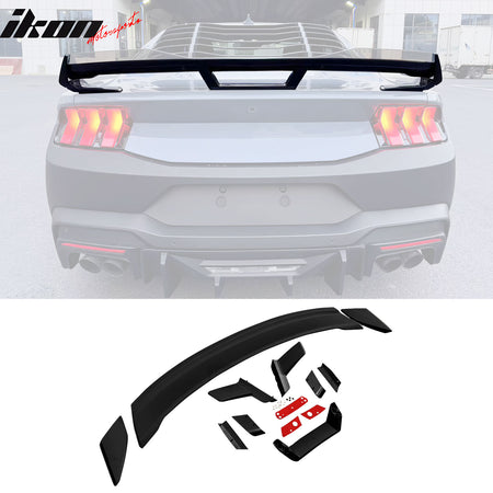 Fits 24-25 Ford Mustang Dark Horse Matte Black Trunk Spoiler W/ Gurney Glap ABS