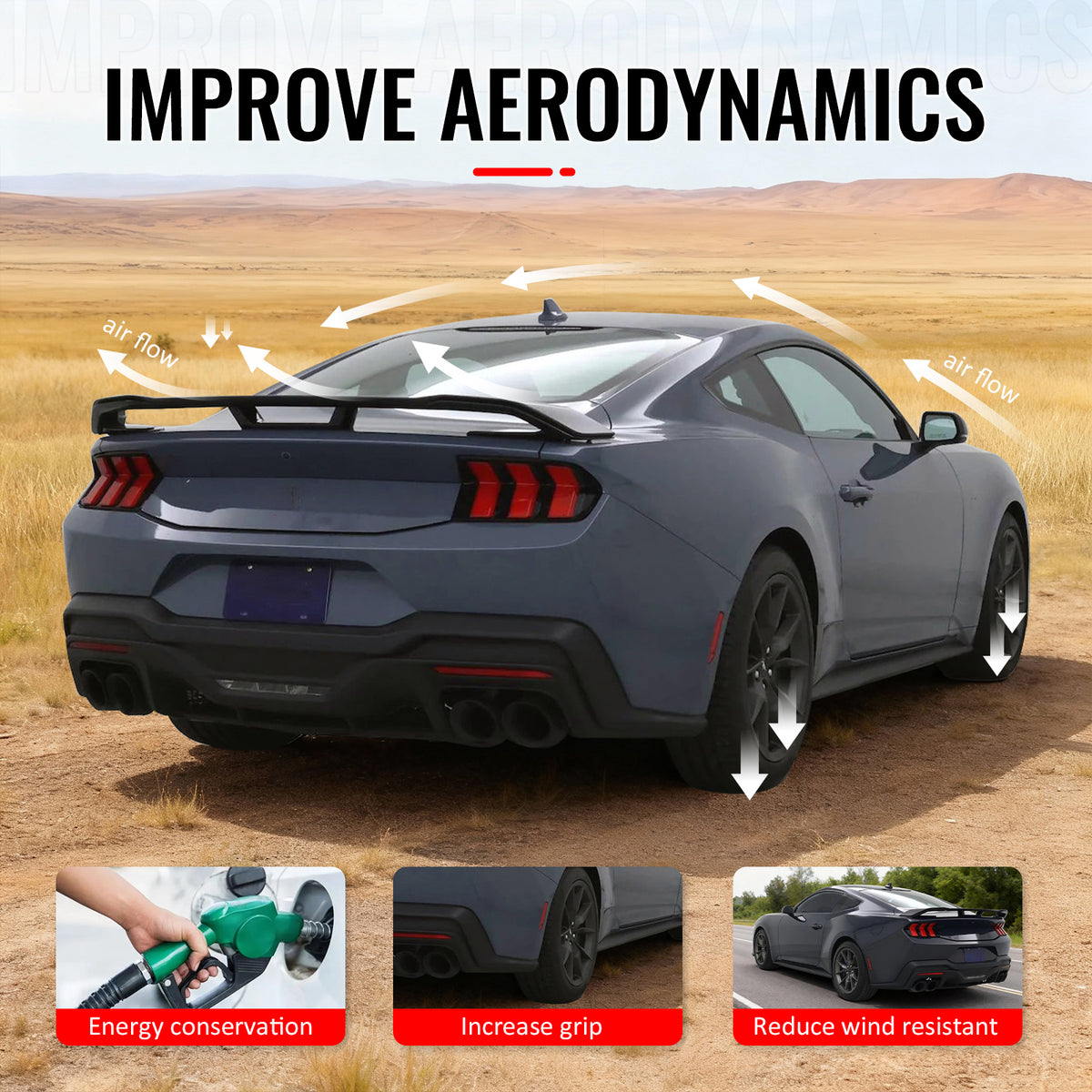 Fits 24-26 Ford Mustang Dark Horse Style Rear Trunk Spoiler Wing ABS