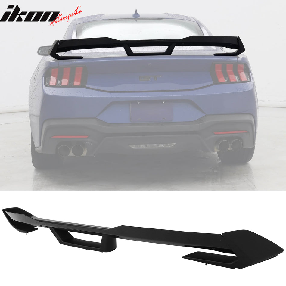 IKON MOTORSPORTS, Trunk Spoiler Compatible with 2024-2026 Ford Mustang, Dark Horse HP Style ABS Plastic Rear Trunk Lid Spoiler Wing Lip
