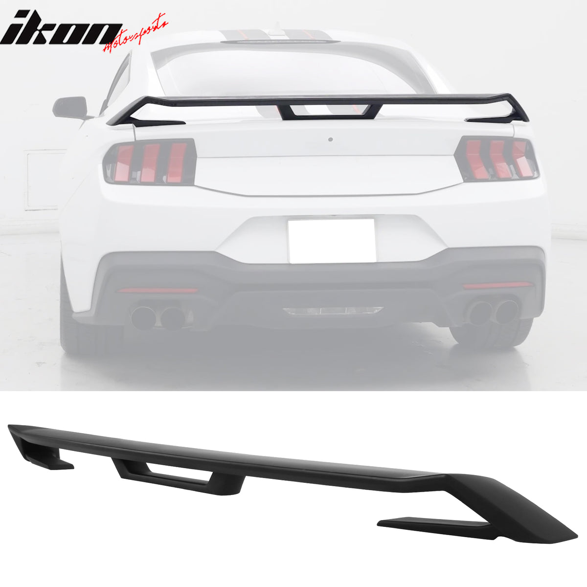 IKON MOTORSPORTS, Trunk Spoiler Compatible with 2024-2026 Ford Mustang, OE GT Performance Style ABS Plastic Rear Trunk Lid Spoiler Wing Lip