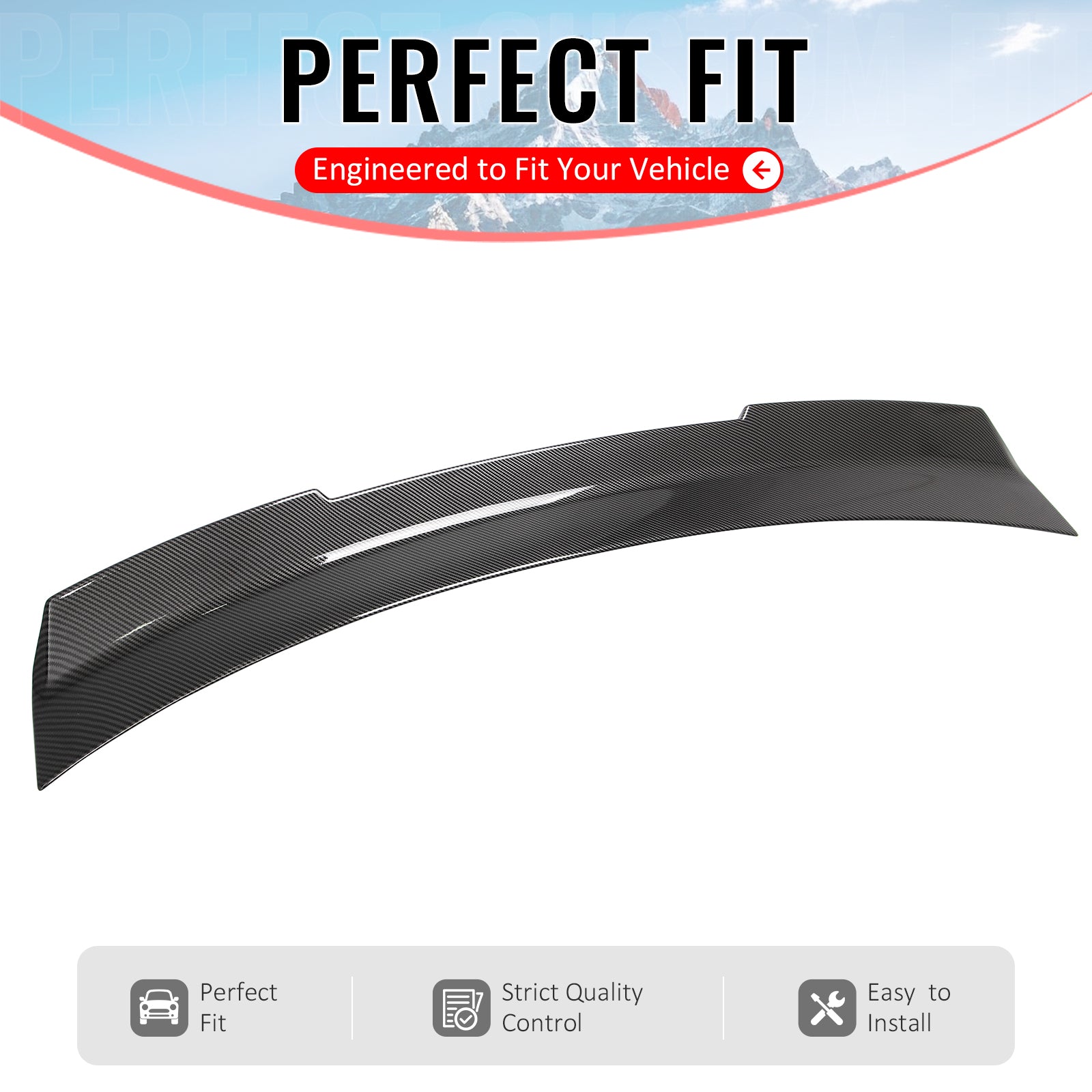 IKON MOTORSPORTS, Trunk Spoiler Compatible with 2024-2026 Ford Mustang S650 Coupe Only, SK Style Carbon Fiber Print ABS Plastic Add-on Duckbill Rear Trunk Lid Spoiler Wing Lip 1Piece