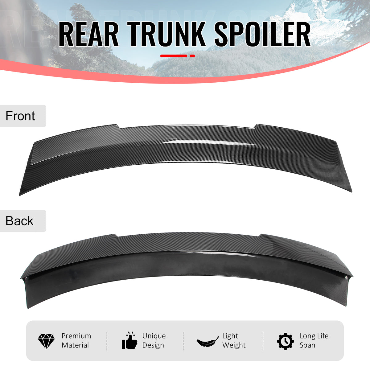 For 24-26 Ford Mustang SK Style Duckbill Trunk Spoiler Carbon Fiber Print ABS