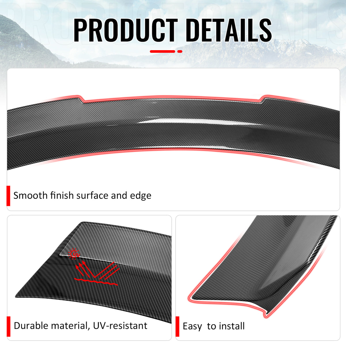 For 24-26 Ford Mustang SK Style Duckbill Trunk Spoiler Carbon Fiber Print ABS