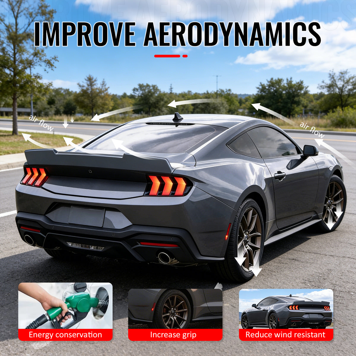 For 24-26 Ford Mustang SK Style Duckbill Trunk Spoiler Carbon Fiber Print ABS