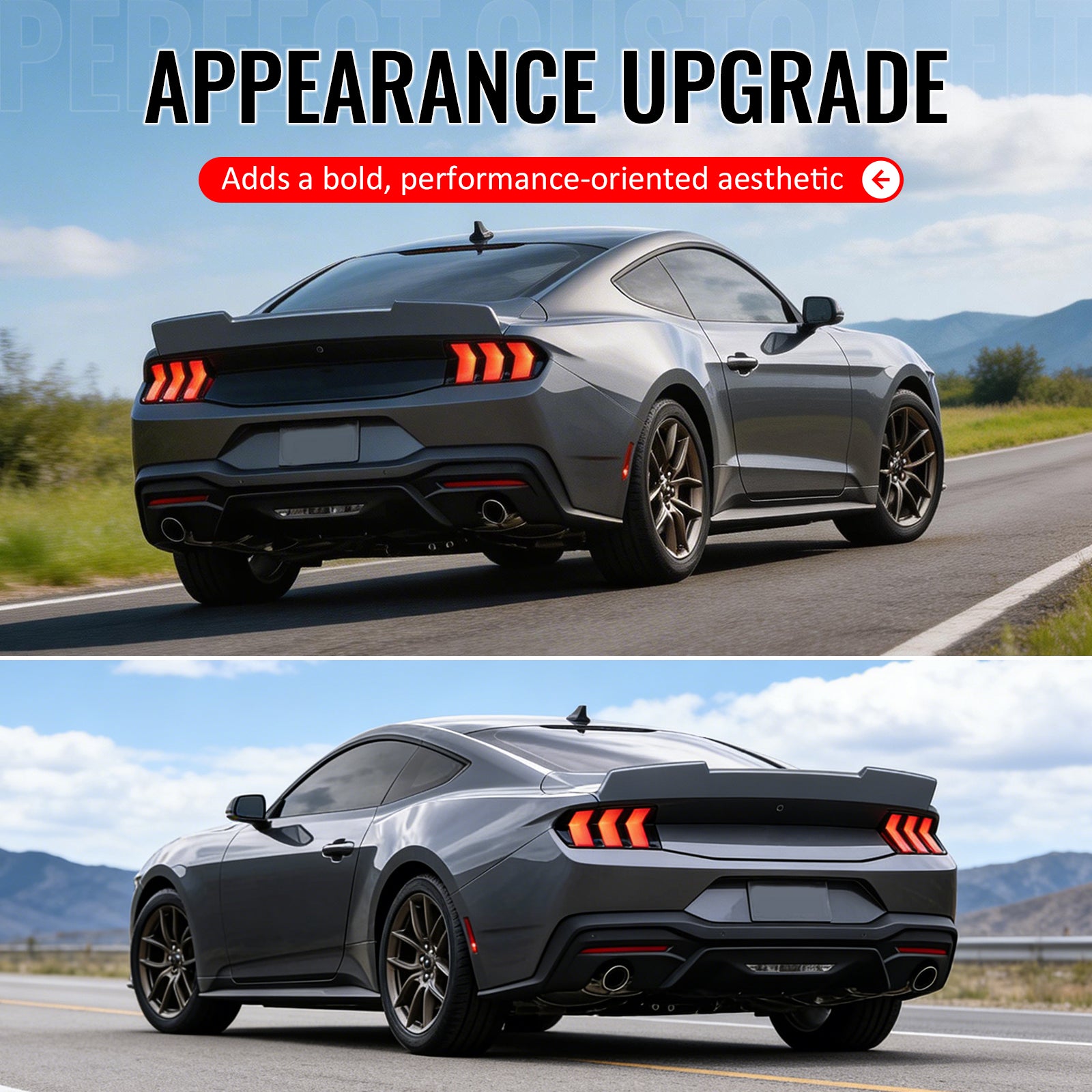 For 24-26 Ford Mustang SK Style Duckbill Trunk Spoiler Gloss Black Rear Wing ABS