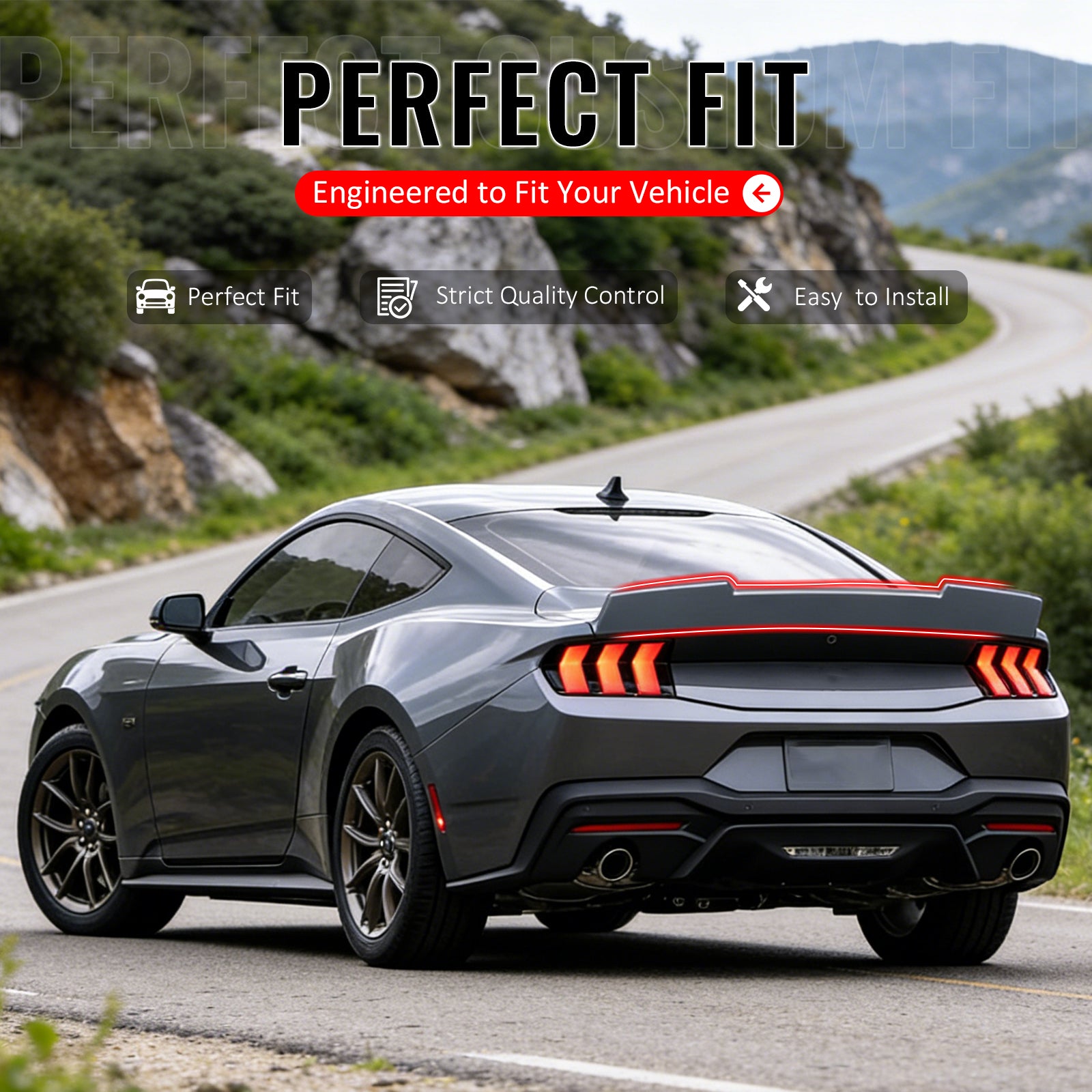 IKON MOTORSPORTS, Trunk Spoiler Compatible with 2024-2026 Ford Mustang S650 Coupe Only, SK Style Matte Black ABS Plastic Add-on Duckbill Rear Trunk Lid Spoiler Wing Lip 1Piece