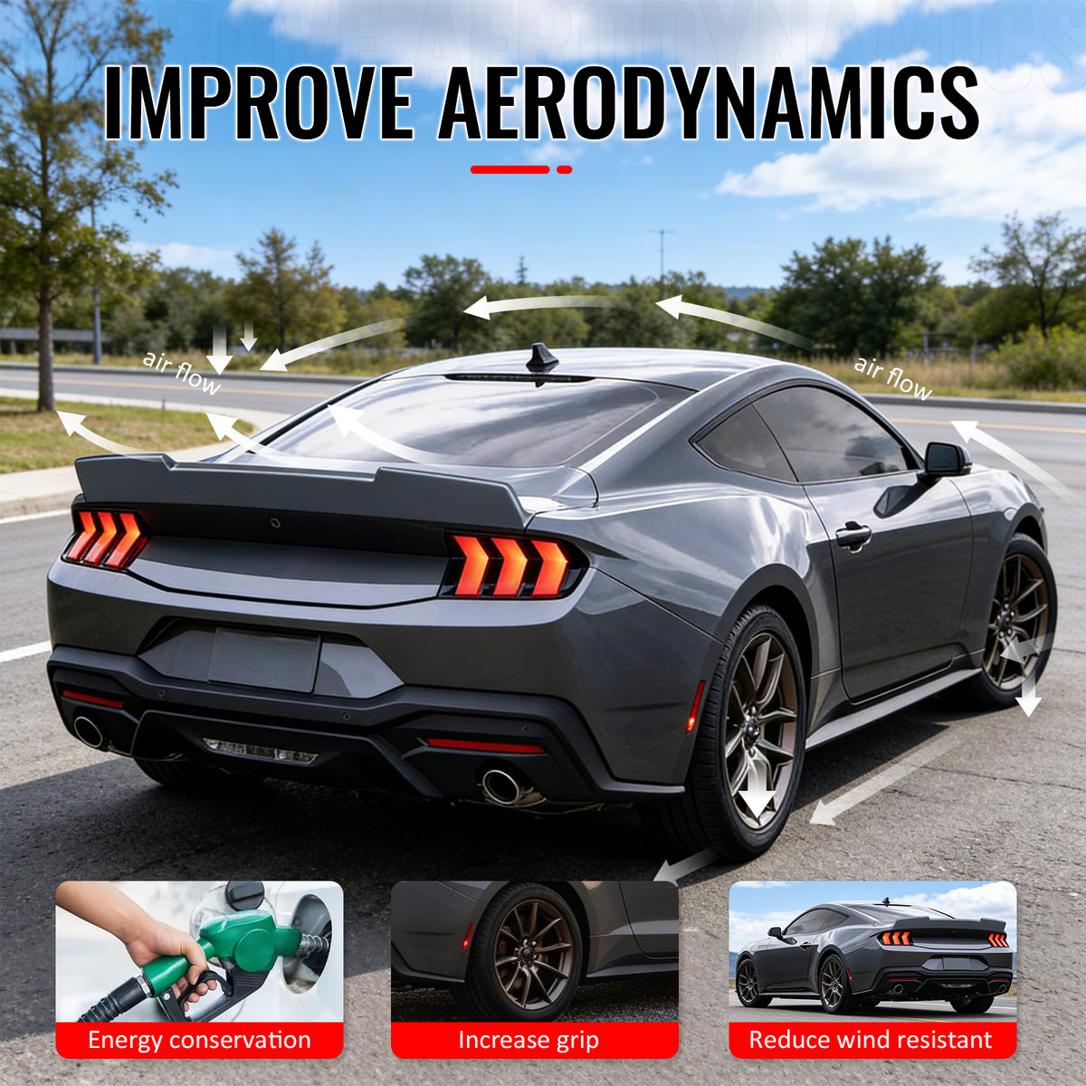 For 24-26 Ford Mustang SK Style Duckbill Trunk Spoiler Matte Black Rear Wing ABS