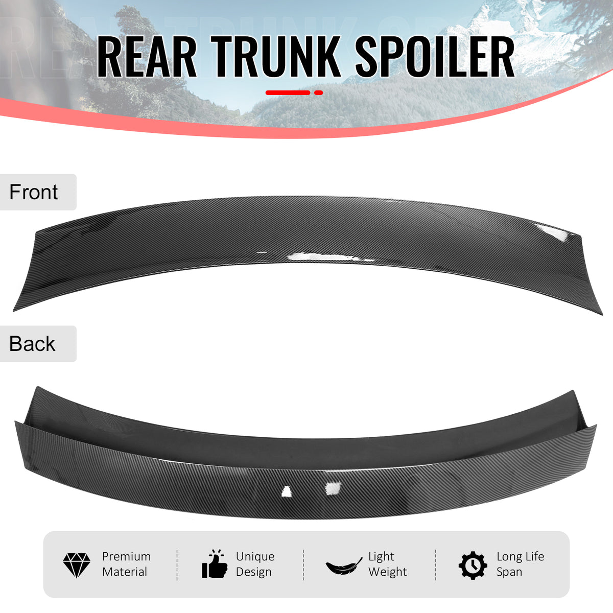 Fits 24-26 Ford Mustang S650 Coupe IKON Style Trunk Spoiler Carbon Fiber Print