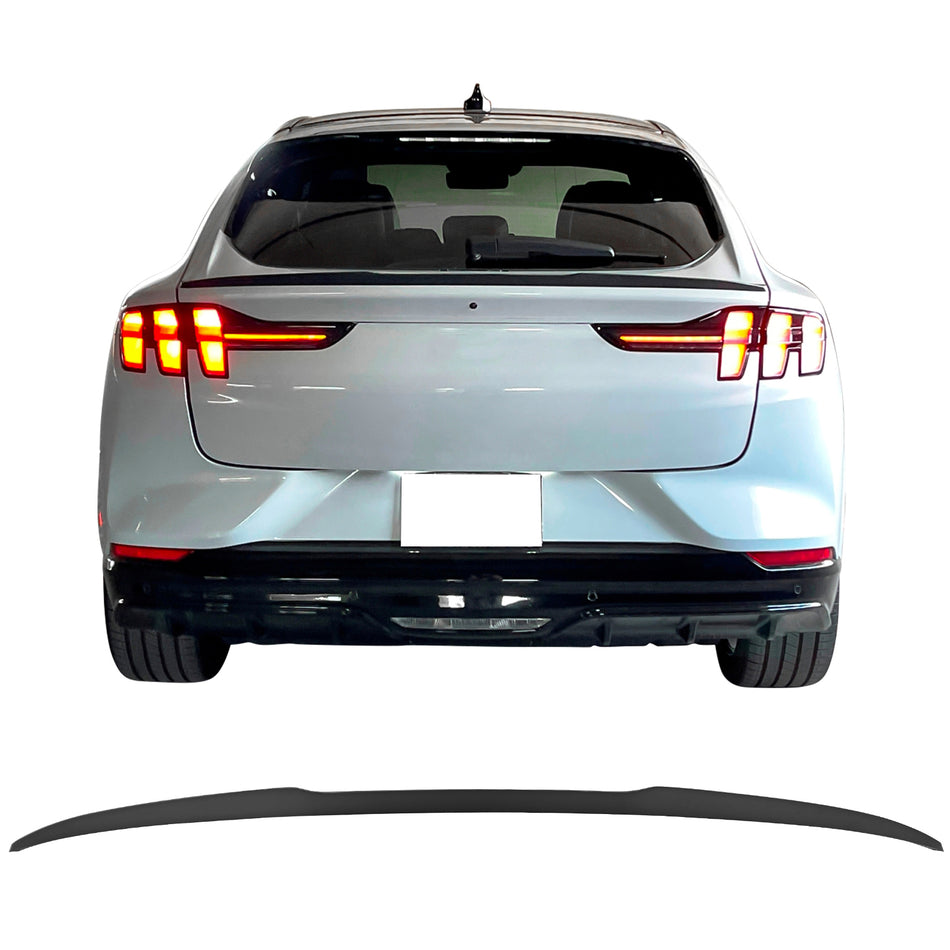 IKON MOTORSPORTS, Trunk Spoiler Compatible With 2021-2023 Ford Mustang Mach-E, ABS Plastic IK2 Style Rear Spoiler Wing