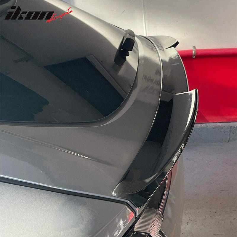 IKON MOTORSPORTS, Trunk Spoiler Compatible With 2021-2023 Ford Mustang Mach-E 4-Door, IKON Style MID Rear Window Lip Spoiler Wing Matte Black, 2022