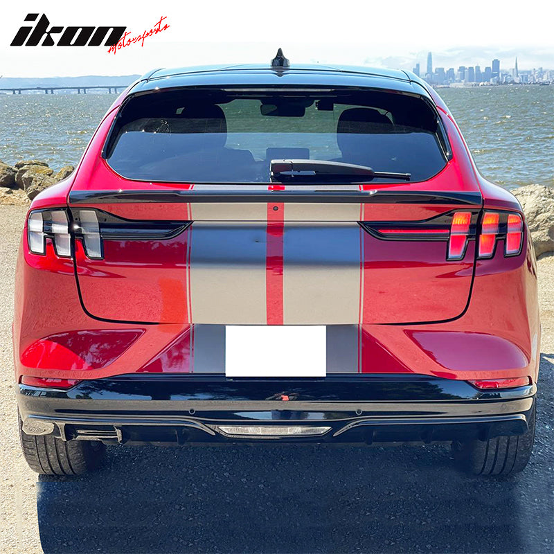 IKON MOTORSPORTS, Trunk Spoiler Compatible With 2021-2023 Ford Mustang Mach-E 4-Door, IKON Style MID Rear Window Lip Spoiler Wing Gloss Black, 2022